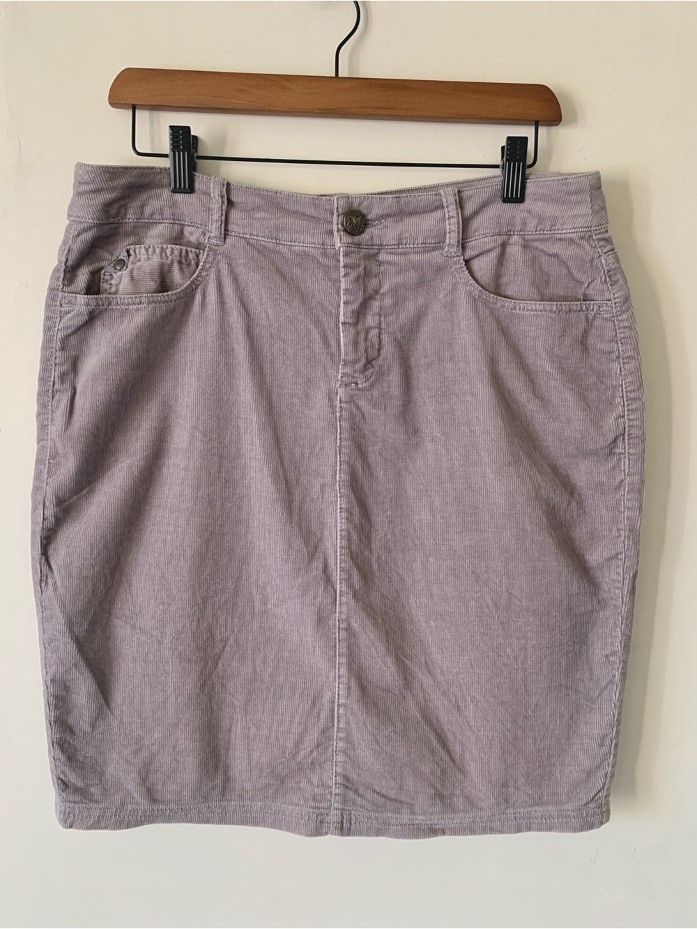 Gray Corduroy Mini Skirt with Front and Back Pockets